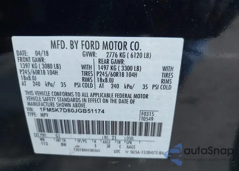 2018 Ford Explorer Xlt z USA, uszkodzony, nr VIN 1FM5K7D80JGB51174